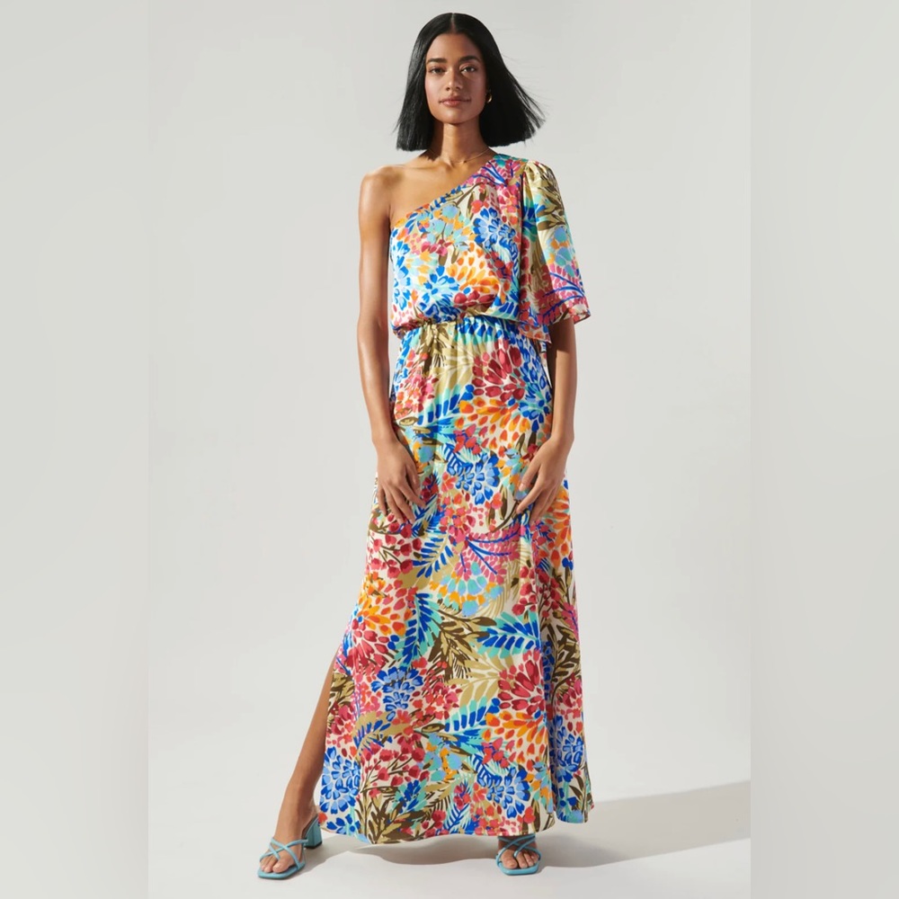 Sugarlips Rain Dance Meara One Shoulder Satin Maxi Dress